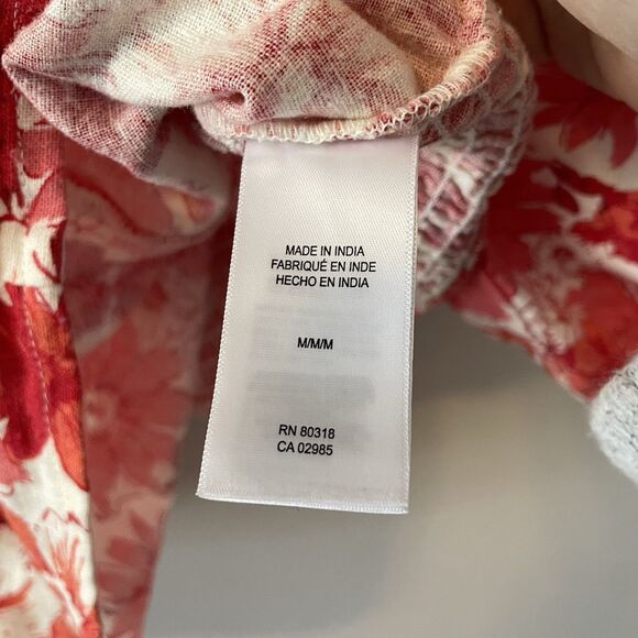 NWT Lucky Brand Linen Blend Floral Smocked Balloon Sleeve Top Sz M - Picture 5 of 10